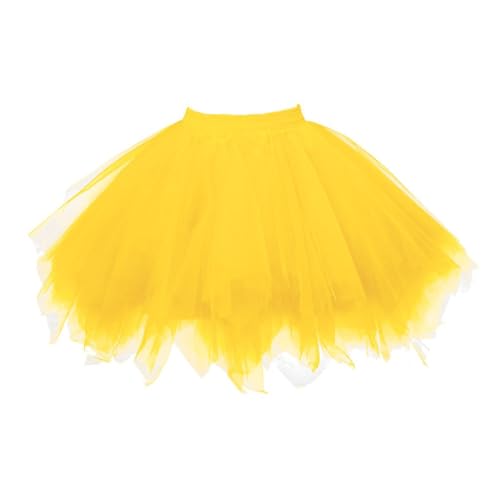 Tüllrock Damen Tüll Rock Unterrock Kurz Ballett Tutu Rockabilly Tütü Mini Rock Karneval Kostüm 80er Jahre Tutu Rocks für Erwachsene Mehrlagiger Tüll Petticoat Dress (Gold gelb,Einheitsgröße) von ZLQRSSWK