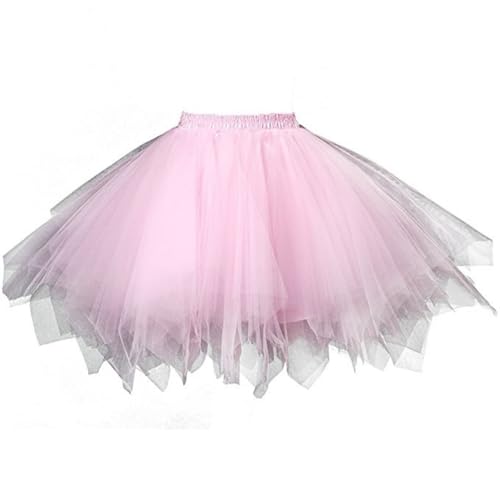 Tüllrock Damen Tüll Rock Unterrock Kurz Ballett Tutu Rockabilly Tütü Mini Rock Karneval Kostüm 80er Jahre Tutu Rocks für Erwachsene Mehrlagiger Tüll Petticoat Dress (Hell rosa,Einheitsgröße) von ZLQRSSWK