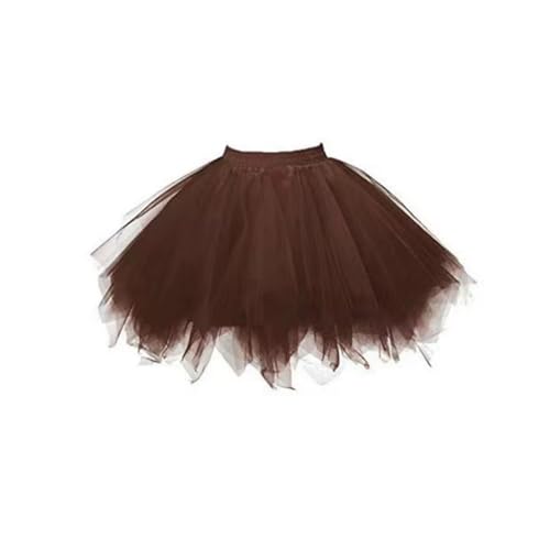 Tüllrock Damen Tüll Rock Unterrock Kurz Ballett Tutu Rockabilly Tütü Mini Rock Karneval Kostüm 80er Jahre Tutu Rocks für Erwachsene Mehrlagiger Tüll Petticoat Dress (braun,Einheitsgröße) von ZLQRSSWK