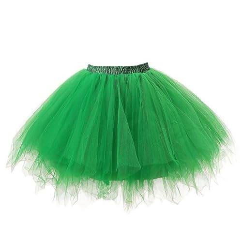 Tüllrock Damen Tüll Rock Unterrock Kurz Ballett Tutu Rockabilly Tütü Mini Rock Karneval Kostüm 80er Jahre Tutu Rocks für Erwachsene Mehrlagiger Tüll Petticoat Dress (Gras grün,Einheitsgröße) von ZLQRSSWK