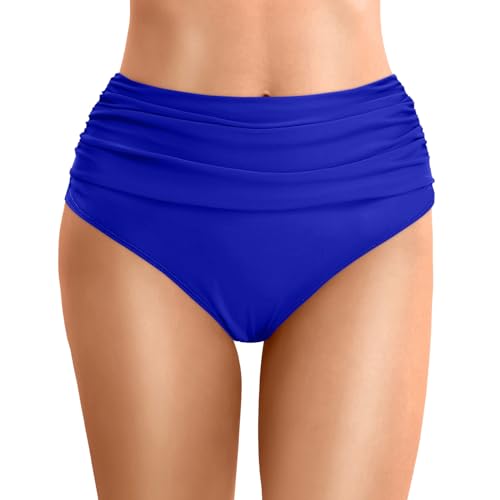 ZLQRSSWK Damen Bikinihose Retro Ruched Bauchweg Klassisch Schwarze Badehose Strandhose Grosse Grössen für Frauen Bikinis für Damen Klassisch Bequemer Bikini Slip für Strand Schwimmbad (Blue, XXL) von ZLQRSSWK