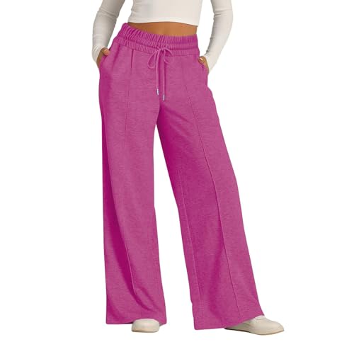 ZLQRSSWK Damen Jogginghose High Waist Sporthose Weites Bein Sweatpants Yogahose Trainingshose Fitness Sweathose Lockere Tunnelzug Baggy Freizeithose Hosen mit Taschen (Lila,XXL) von ZLQRSSWK