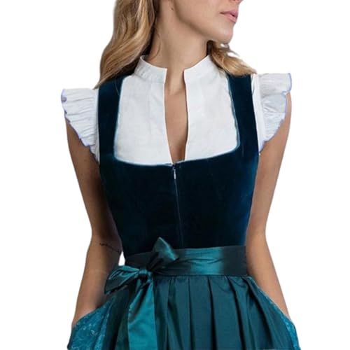 ZLQRSSWK Dirndl Bluse Damen Flügelärmel Trachtenbluse Weiß Dirndlbluse Schwarze Bluse Kurzarm DirndlBlusen V Ausschnitt Trachtenbluse Stehkragen Trachten Oberteil für Oktoberfest (A Blau,L) von ZLQRSSWK