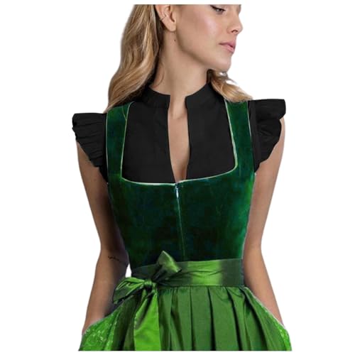 ZLQRSSWK Dirndl Bluse Damen Flügelärmel Trachtenbluse Weiß Dirndlbluse Schwarze Bluse Kurzarm DirndlBlusen V Ausschnitt Trachtenbluse Stehkragen Trachten Oberteil für Oktoberfest (A Schwarz,S) von ZLQRSSWK