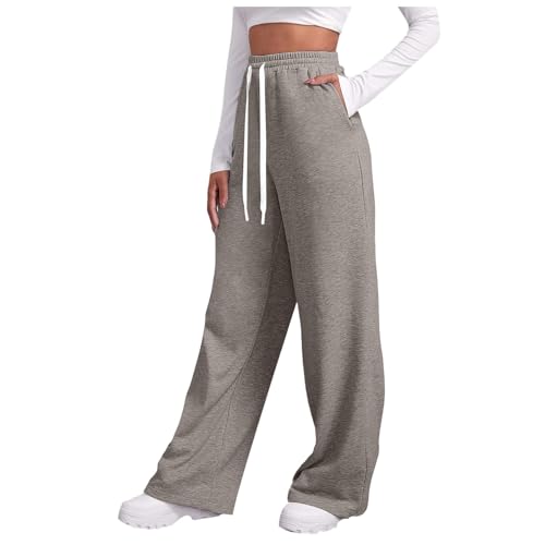 ZLQRSSWK Jogginghose Damen Sporthose Lang Baggy Traininghose High Waist Freizeithose Lockere Sweatpants mit Taschen Weites Gerades Bein Yoga Gym Hose Laufhosen Warme Winter Fleece Hosen (Hellbraun,M) von ZLQRSSWK