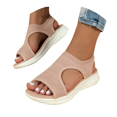 ZLQRSSWK Orthopädische Sandalen Damen Sommer Bequem Waschbare Slingback Orthopädische Slide Sport Sandalen mit Weiche Fussbett Outdoor Wassersandalen Casual Strick Mesh Plateau Sandalens (37) von ZLQRSSWK