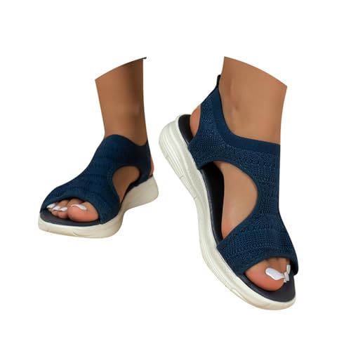 ZLQRSSWK Orthopädische Sandalen Damen Sommer Bequem Waschbare Slingback Orthopädische Slide Sport Sandalen mit Weiche Fussbett Outdoor Wassersandalen Casual Strick Mesh Plateau Sandalens (Blue A, 38) von ZLQRSSWK