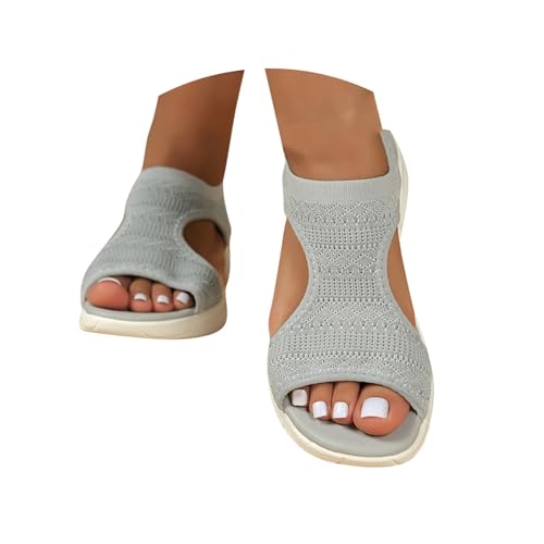 ZLQRSSWK Orthopädische Sandalen Damen Sommer Bequem Waschbare Slingback Orthopädische Slide Sport Sandalen mit Weiche Fussbett Outdoor Wassersandalen Casual Strick Mesh Plateau Sandalens (Grey A, 40) von ZLQRSSWK