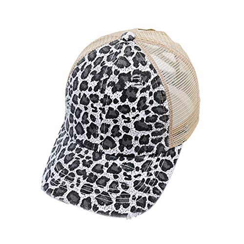 ZLSLZ Damen Mädchen Leopard Print Baseball Trucker Sport Golf Pferdeschwanz Pony Sonnenhut Kappe - Grau - Einheitsgröße von ZLSLZ