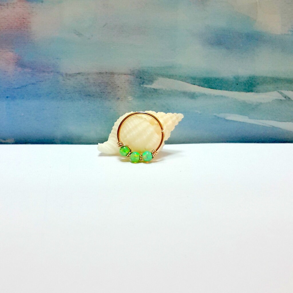 Grüner Opal Gelbgold Edelstahl Hoop Ring 20G 8/10mm Grüner Opal Gelbgold Edelstahl Hoop Ring 20G 8/10mm von ZLSteelBoutique