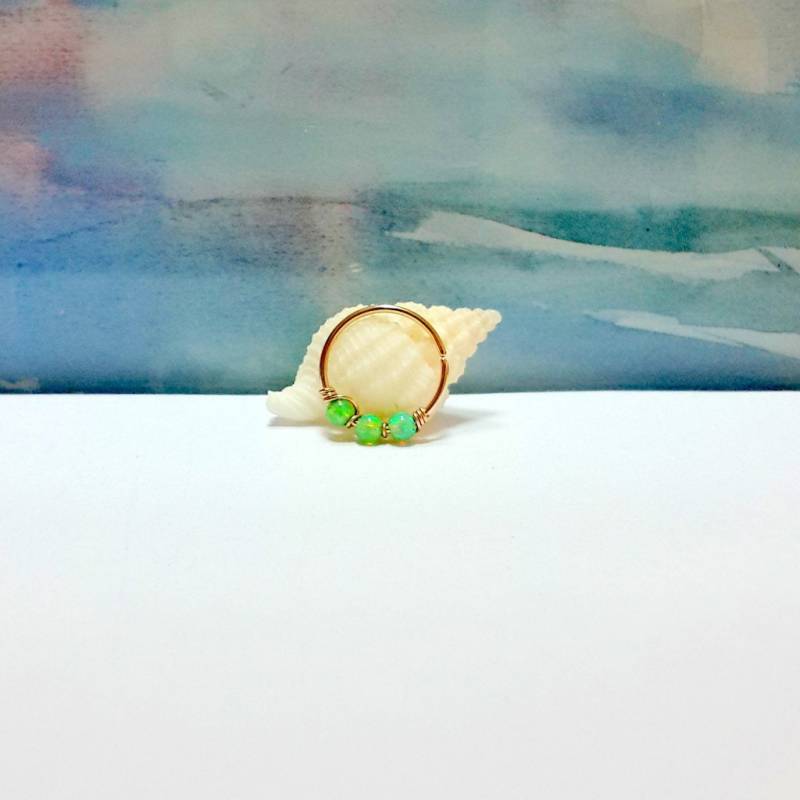 Grüner Opal Gelbgold Edelstahl Hoop Ring 20G 8/10mm Grüner Opal Gelbgold Edelstahl Hoop Ring 20G 8/10mm von ZLSteelBoutique
