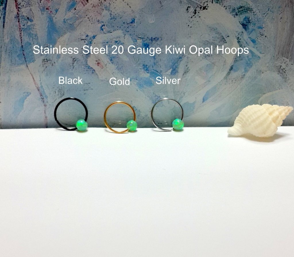 Kiwi Opal Ohrring 20G Edelstahl Knorpelring Kiwi Opal Ohrring 20G Edelstahl Knorpelring von ZLSteelBoutique