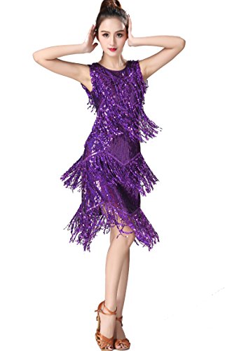 ZLTdream Damen Kleid für Latein Tango Salsa ChaCha Ballsaal Dance Swing Rumba - Violett - X-Groß von ZLTdream