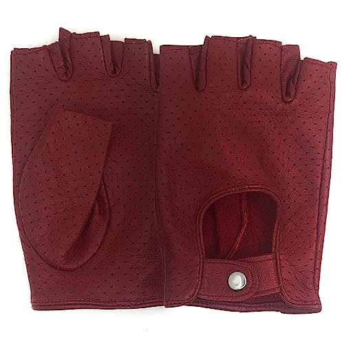 ZLUXURQ Damen-Lederhandschuhe Vollmaschige Fingerlose Halbfinger-Fahrhandschuhe von ZLUXURQ
