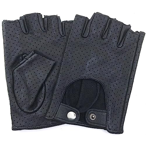 ZLUXURQ Damen-Lederhandschuhe Vollmaschige Fingerlose Halbfinger-Fahrhandschuhe von ZLUXURQ