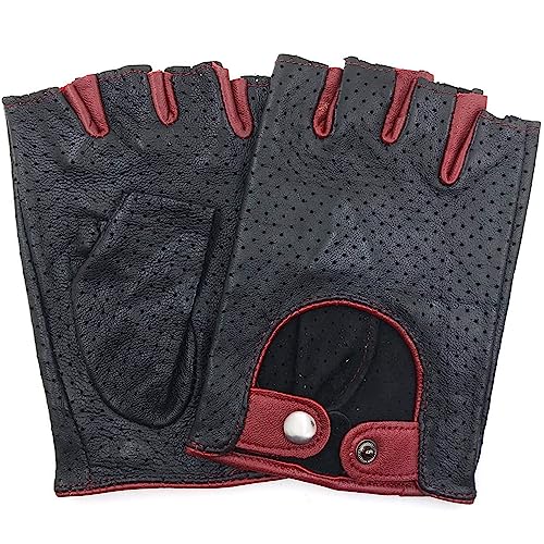 ZLUXURQ Damen-Lederhandschuhe Vollmaschige Fingerlose Halbfinger-Fahrhandschuhe von ZLUXURQ
