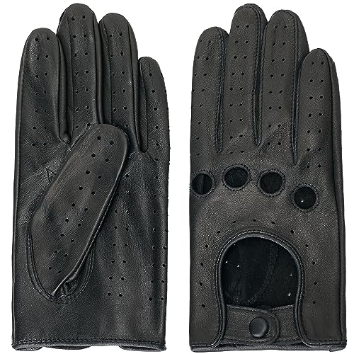 ZLUXURQ Damen Retro Weiche nd Dünne Lammfell Leder Touchscreen Fahrhandschuhe mit Maschige, Schwarz von ZLUXURQ