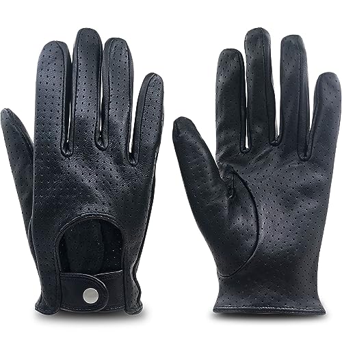 ZLUXURQ Damen Retro Weiche nd Dünne Lammfell Leder Touchscreen Fahrhandschuhe mit Vollmaschige, Schwarz von ZLUXURQ