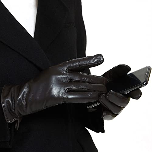 ZLUXURQ Handschuhe Damen Braun Weiche Lammfell Leder Touchscreen und mit Kaschmir gefüttert Winter handschuhe,bequem und warm. von ZLUXURQ