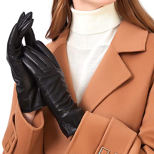 ZLUXURQ Damen Leder Handschuhe echtes Lammleder und mit Kaschmir Wolle gefütterte warme Winter Handschuhe von ZLUXURQ