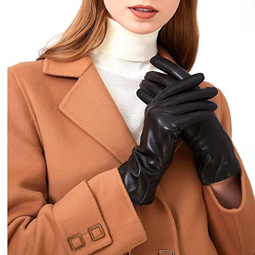 ZLUXURQ Damen Leder Handschuhe echtes Lammleder und mit Kaschmir Wolle gefütterte warme Winter Handschuhe von ZLUXURQ