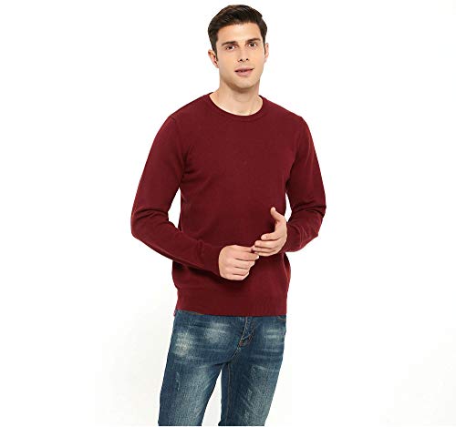 ZLUXURQ Herren Burgund Langarm-Pullover mit Rundhalsausschnitt, weicher, thermischer Strickpullover von ZLUXURQ