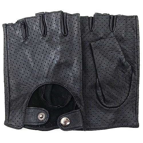 ZLUXURQ Herren-Lederhandschuhe Vollmaschige Fingerlose Halbfinger-Fahrhandschuhe von ZLUXURQ