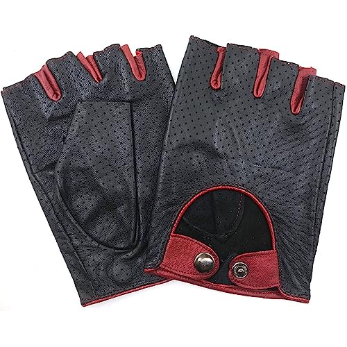 ZLUXURQ Herren-Lederhandschuhe Vollmaschige Fingerlose Halbfinger-Fahrhandschuhe von ZLUXURQ