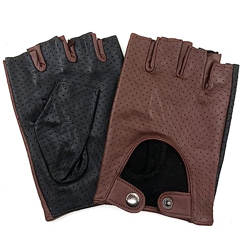 ZLUXURQ Herren-Lederhandschuhe Vollmaschige Fingerlose Halbfinger-Fahrhandschuhe von ZLUXURQ