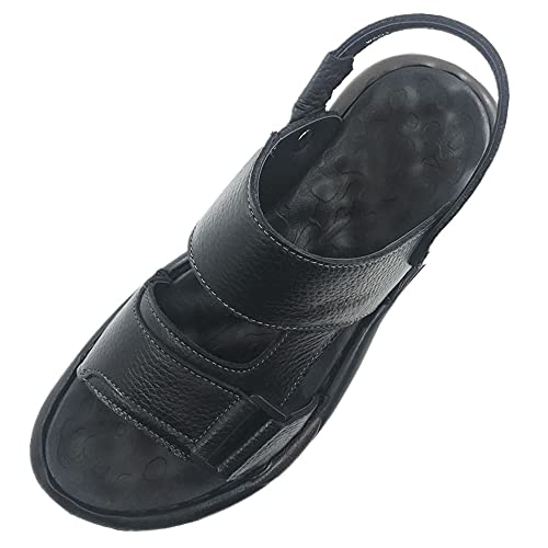 ZLUXURQ Herren Ledersandalen Sommer Outdoor Sport Wandern Freizeit Strand Hausschuhe, Schwarz, 38 von ZLUXURQ