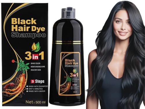 Schwarze Haarfärbeshampoo für Graues Haar,500ml Black Hair Dye Shampoo,Hair Dye Shampoo 3-in-1 Haarfarbe,Haarfarbe Dunkelbraun Haarfärbeshampoo für Graues Haar,Sofort Haarfarben für Männer und Frauen von ZLXFT
