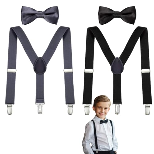 ZLXFT Hosenträger Fliegen Set,2 Stück Kinder Hosenträger Fliege Sets,Y-Form Einstellbar Hosenträgers,Verstellbare Flieges und Hosenträgers im Set für Jungen und Mädchen von ZLXFT