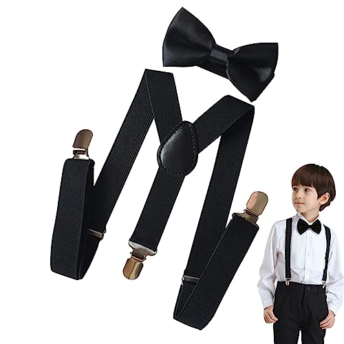 ZLXFT Hosenträger Fliegen Set,Kinder Hosenträger Fliege Sets,Y-Form Einstellbar Hosenträger,Verstellbare Fliege und Hosenträger im Set für Jungen und Mädchen von ZLXFT