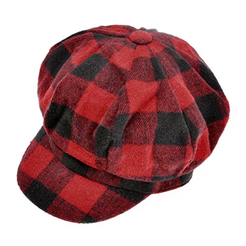 Damen Klassische Newsboy Caps Visier 8 Panel Gatsby Cabbie Hut, (Plaid) Rot, Einheitsgröße von ZLYC