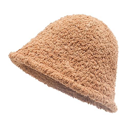 Damen Winter Kuppel Wolle Fischerhüte England Stricken Warm Solide Fedora(Sherpa Khaki) von ZLYC