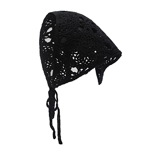 ZLYC Baumwolle Handgemacht Häkel Stirnband Dreieck Bandana(Einfarbig Schwarz),Einheitsgrößg Schwarz von ZLYC