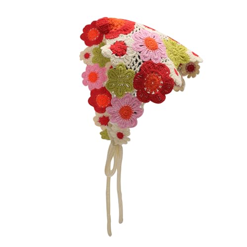 ZLYC Baumwolle Handgemacht Häkel Stirnband Dreieck Bandana(Floral Rot),Einheitsgrößot von ZLYC