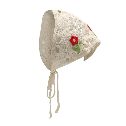 ZLYC Baumwolle Handgemacht Häkel Stirnband Dreieck Bandana(Rote Blumen Beige),Einheitsgröße von ZLYC