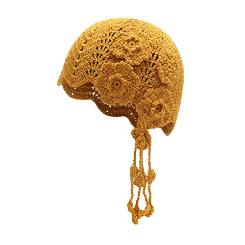 ZLYC Damen Mädchen Mütze Handgemachte Sommermütze Strickmütze, Blumengelb, One Size von ZLYC