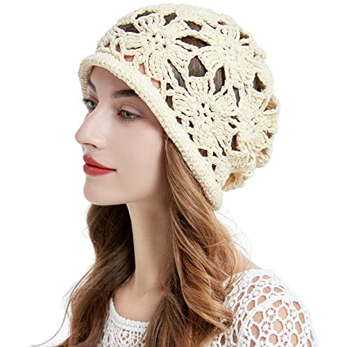 ZLYC Damen-Beanie, Häkel-Beige, Einheitsgröße von ZLYC