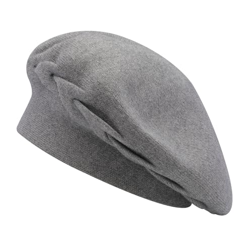 ZLYC Damen Baskenmütze Klassische Französischen Barett Einfarbig Warm Beret(Einfarbig Grau),Einheitsgröße von ZLYC