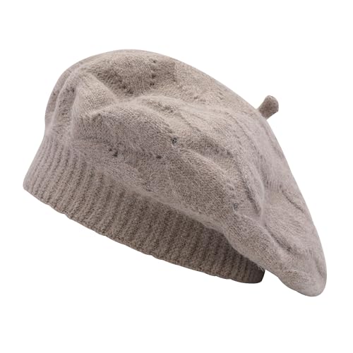 ZLYC Damen Baskenmütze Klassische Französischen Barett Einfarbig Warm Beret(Kabelmuster Hellbraun),Einheitsgröße von ZLYC