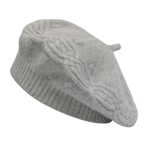 ZLYC Damen Baskenmütze Klassische Französischen Barett Einfarbig Warm Beret(Kabelstrick Grau) von ZLYC