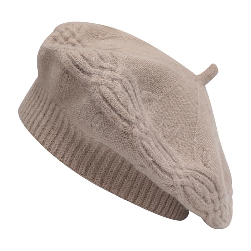 ZLYC Damen Baskenmütze Klassische Französischen Barett Einfarbig Warm Beret(Kabelstrick Helles Kaffee) von ZLYC