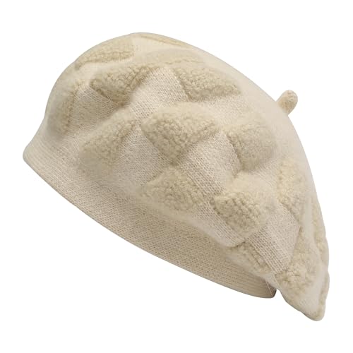 ZLYC Damen Baskenmütze Klassische Französischen Barett Einfarbig Warm Beret(Kariert Beige) von ZLYC