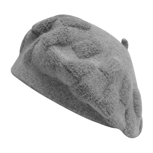 ZLYC Damen Baskenmütze Klassische Französischen Barett Einfarbig Warm Beret(Kariert Grau) von ZLYC