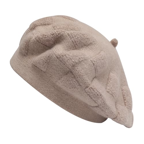 ZLYC Damen Baskenmütze Klassische Französischen Barett Einfarbig Warm Beret(Kariert Hell Kaffee) von ZLYC