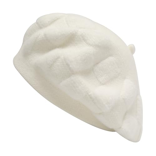 ZLYC Damen Baskenmütze Klassische Französischen Barett Einfarbig Warm Beret(Kariert Weiß) von ZLYC