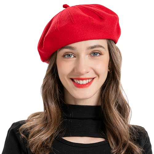 ZLYC Damen Baskenmütze Klassische Französischen Barett Einfarbig Warm Beret(Rot),Einheitsgröße von ZLYC