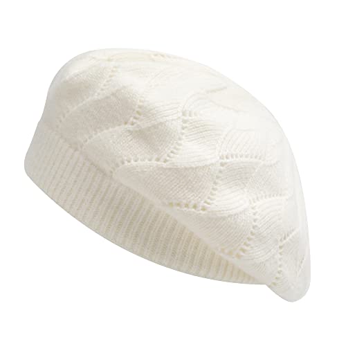 ZLYC Damen Baskenmütze Klassische Französischen Barett Einfarbig Warm Beret(Solides Weiss) von ZLYC